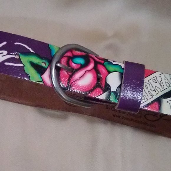 Ed Hardy Eternal Love Leather Belt Size Small - Picture 2 of 11